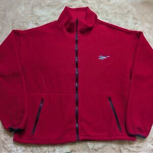 Reebok Mens SIze L Red Fleece Full Zip Jacket Coat High Neck Pockets Made In USA